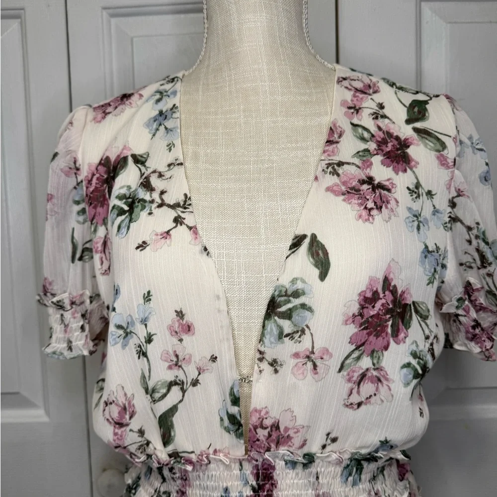 Floral Ruffle Dress Olivaceous Smocked Dress M